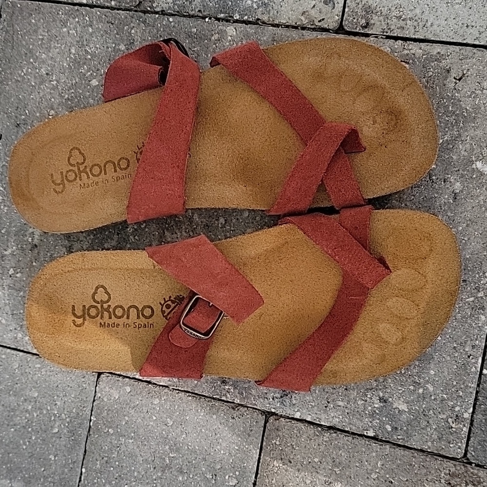 Yokono Women's Comfort Leather Loop Toe Sandals W 8 Made in Spain Burnt …